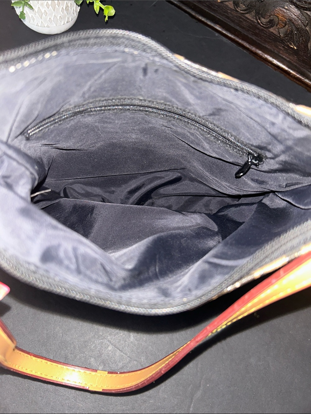 Brown Patterned Shoulder Bag with Leather Strap - Picture 7 of 7